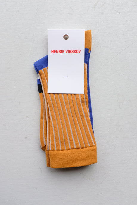 Henrik VIbskov - Umbrella Socks (36-40) - Curry blue stripes - front