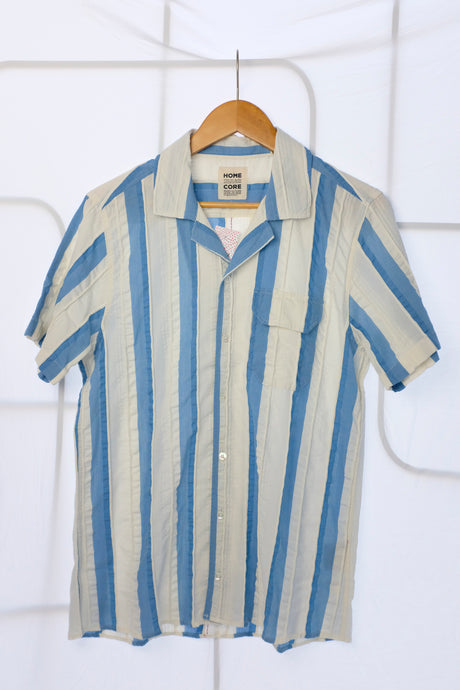 Homecore - Guarda Bodrum Shirt - White/Navy Stripes - flat front