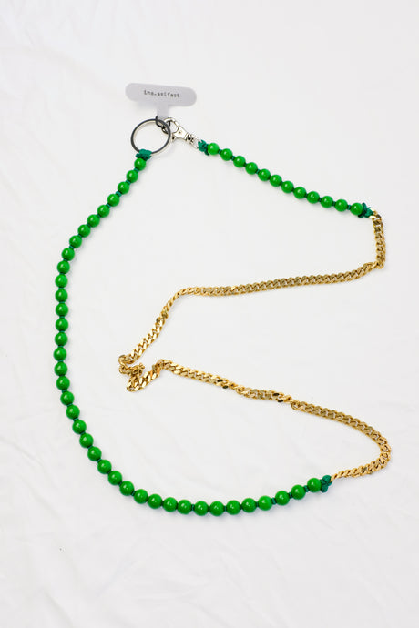 Ina Seifart - Perlenpanzer Phone Necklace - Green/Brass 