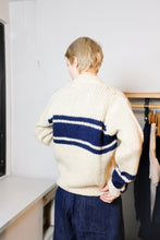 Load image into Gallery viewer, Universal Works - Langdale Cardigan - Sand/Navy Stripe - flat back