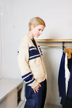 Load image into Gallery viewer, Universal Works - Langdale Cardigan - Sand/Navy Stripe - flat side
