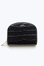 Load image into Gallery viewer, A.P.C Demi-Lune Coin wallet in Black Crocodile: this wallet is cow leather embossed to look like gator skin, it is in a true onyx black colour and finished in a slightly glossy texture