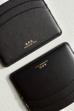 Load image into Gallery viewer, Demi-Lune Cardholder - Black and Black Embossed leather (close up)