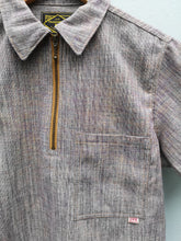 Load image into Gallery viewer, Old Fashioned Standards - Summer Nights Shirt in Purple Tweed - front collar, zip, fabric, pocket detail

