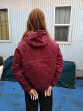 Load image into Gallery viewer, Old Fashioned Standards Waxed Bomber Jacket - Burgandy - back model with hood down
