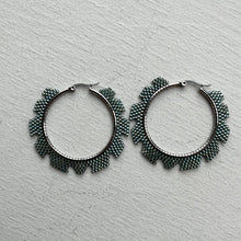 Load image into Gallery viewer, Ripsaw Hoops Earrings - Medium. In light teal silver.
