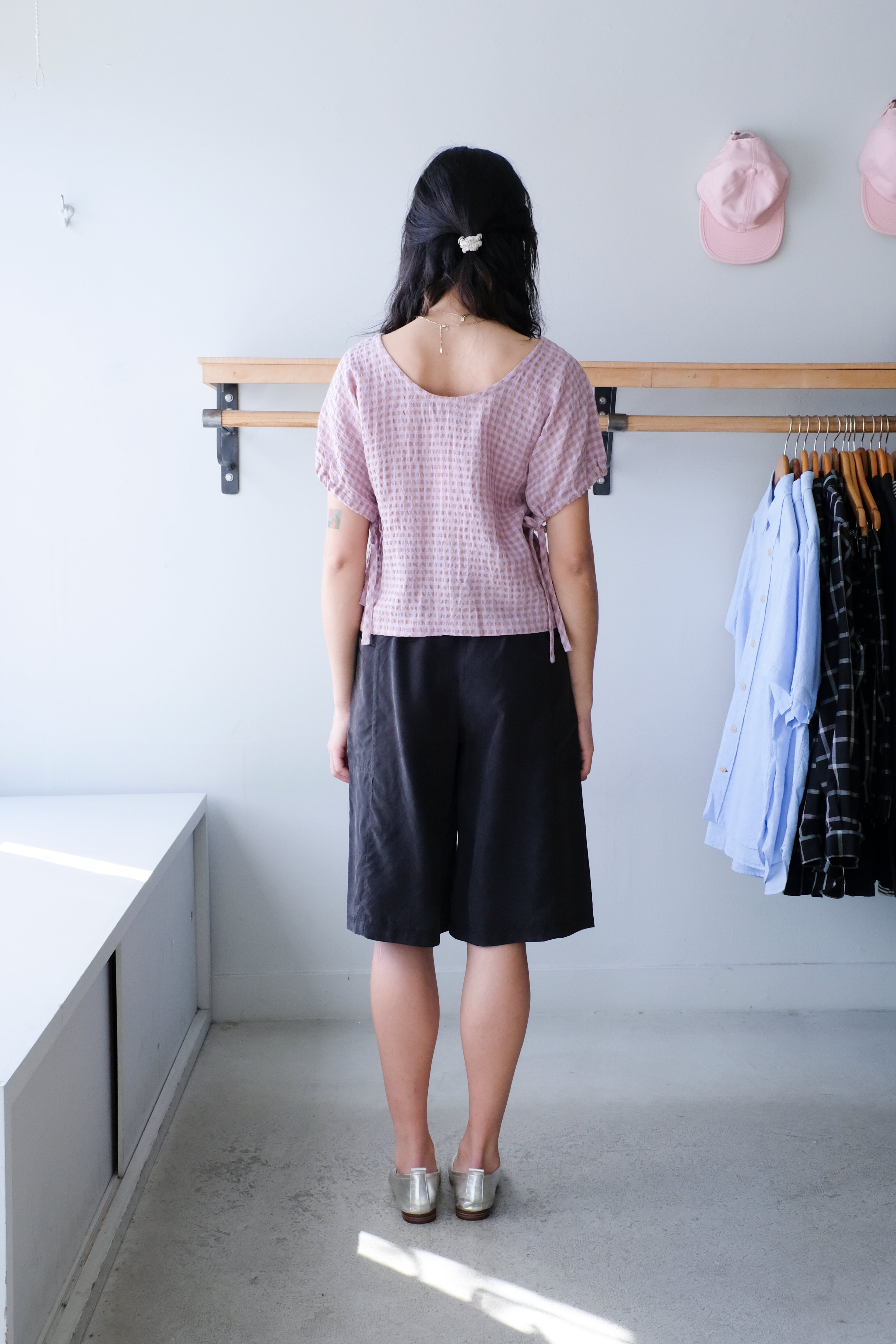 Allison Wonderland - Swift Blouse - Mauve Gingham - Tyrant Shorts - Black-back
