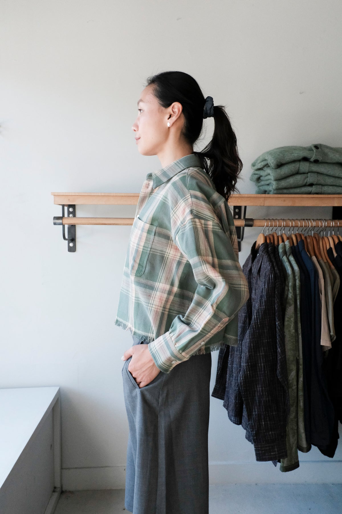 Jonnie Cropped Shirt - Checked