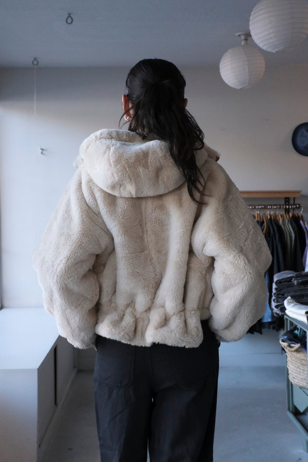 Bellerose - Loud Reversible Hooded Jacket - Pirate - oatmeal, fluffy side - back