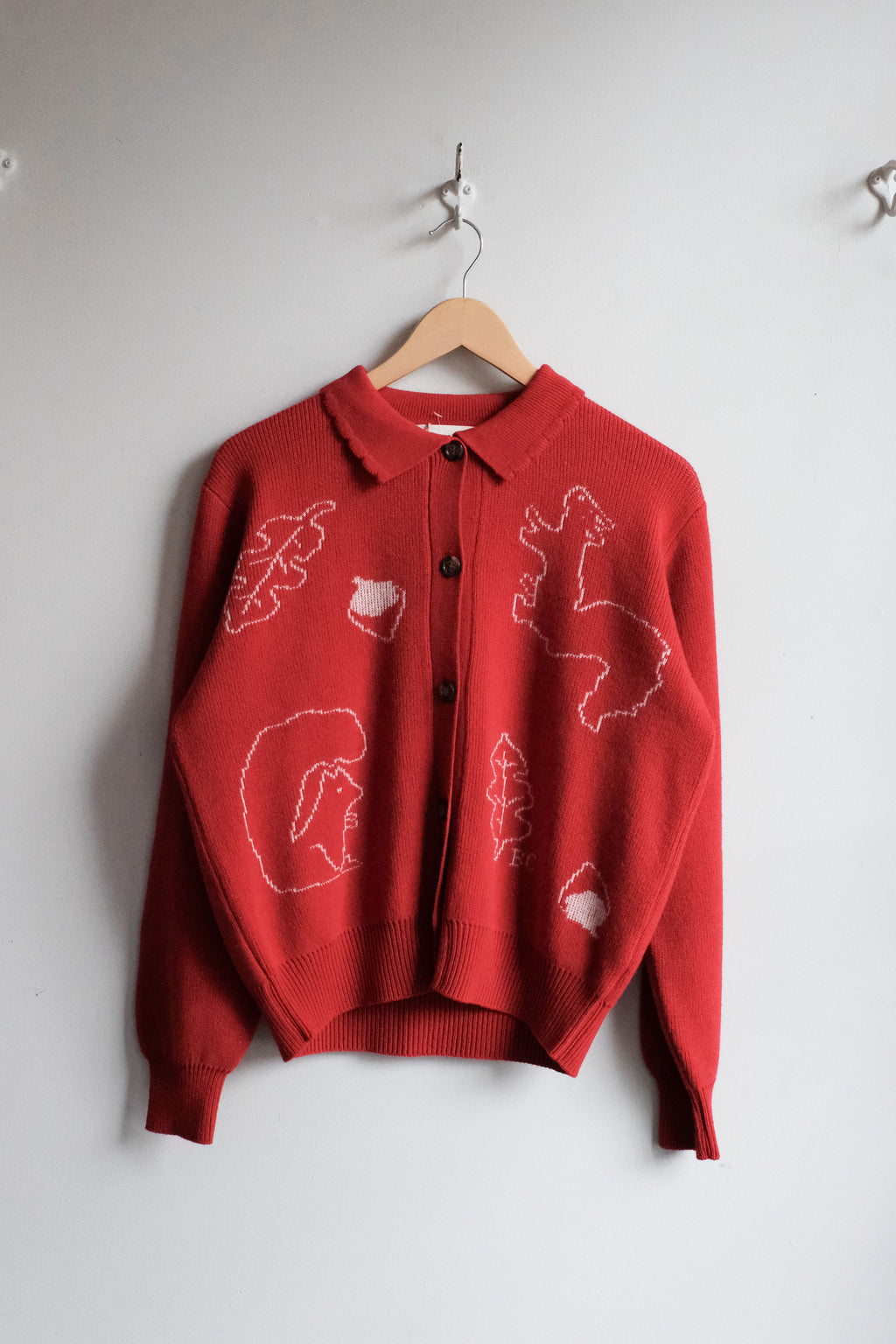 Forest Scene Polo Cardigan - Red