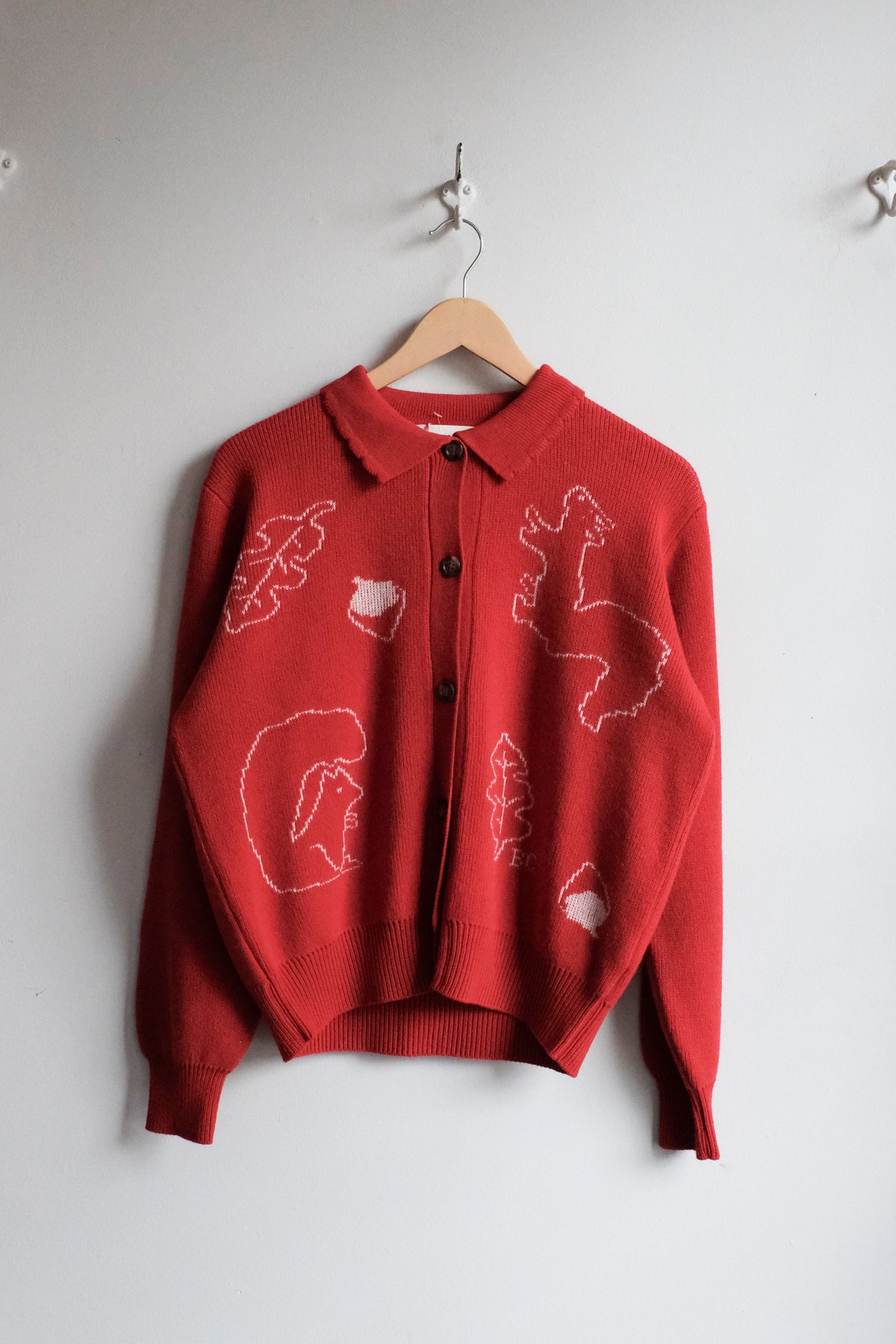 Forest Scene Polo Cardigan - Red