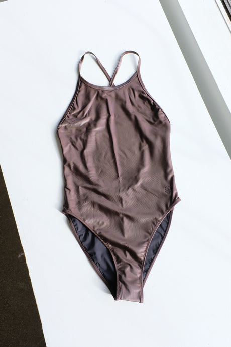 Filippa K - Cross-Back Swimsuit - Dark Oak - front flat