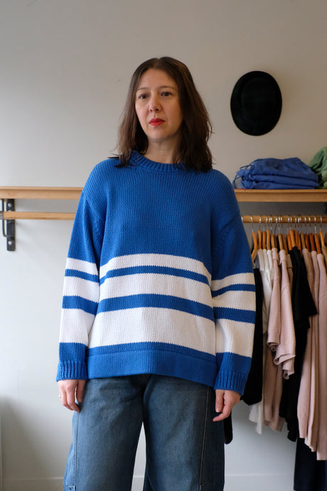 YMC - Flint Crew Knit Sweater - Blue/White - front