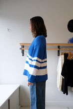 Load image into Gallery viewer, YMC - Flint Crew Knit Sweater - Blue/White - side
