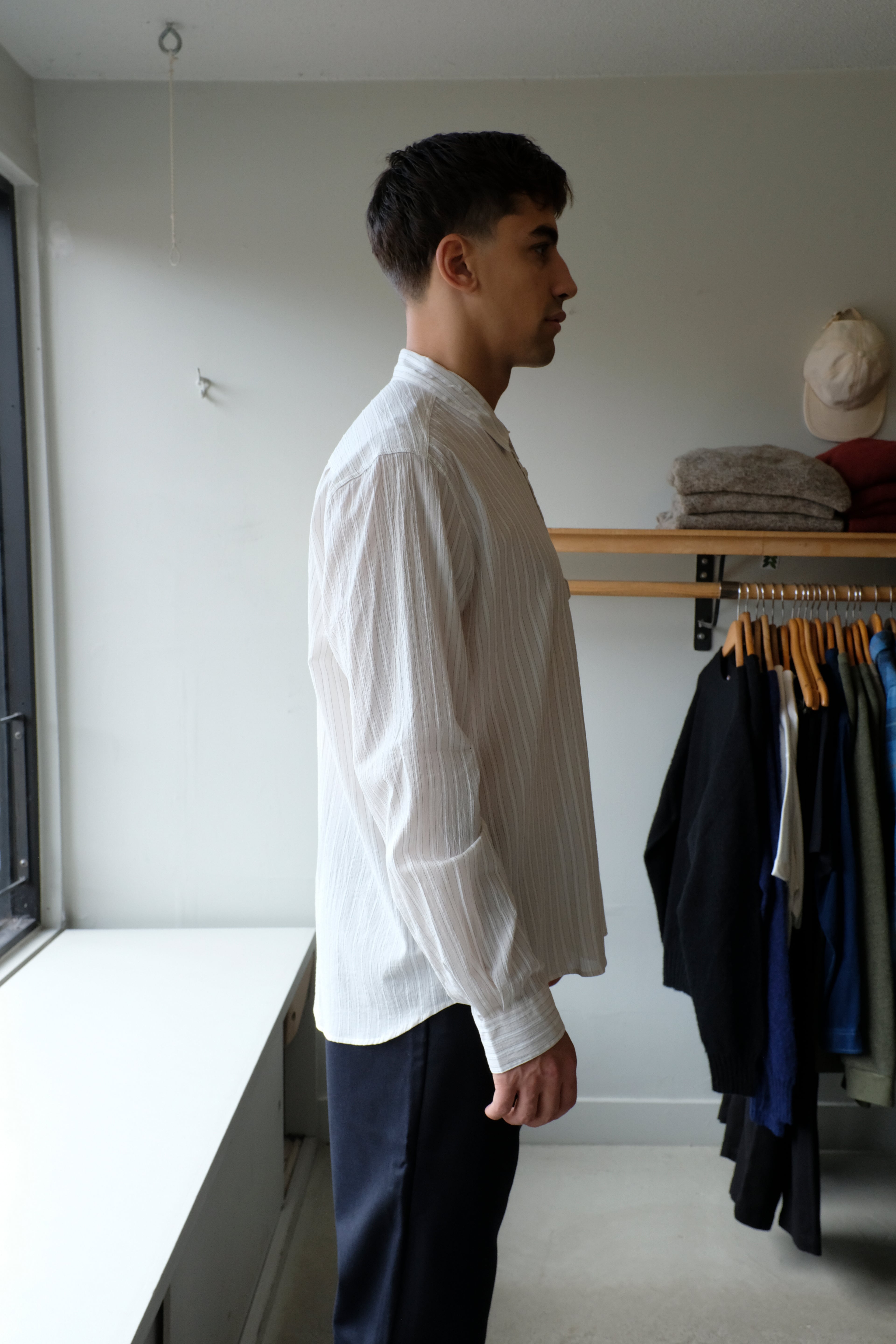 YMC - Curtis Shirt - Natural Stripe - flat side