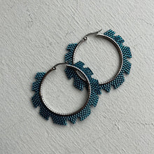 Load image into Gallery viewer, Ripsaw Hoops Earrings - Medium. In blue.
