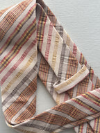 Oliver Spencer - Perkins Tie - Multi colored diagonal stripes (red, mustard, grey) detail