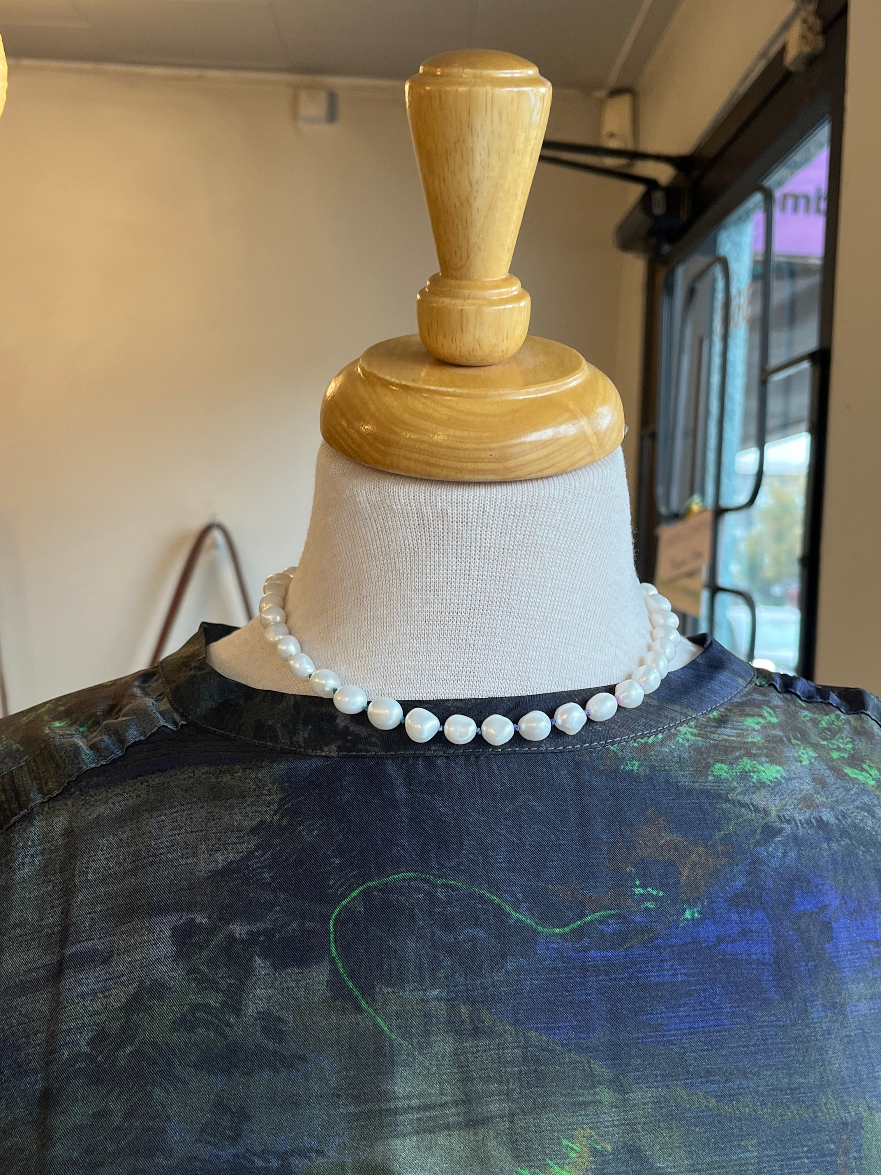Monica Berdin - Freshwater Pearls Necklace (Rainbow) on mannequin collar