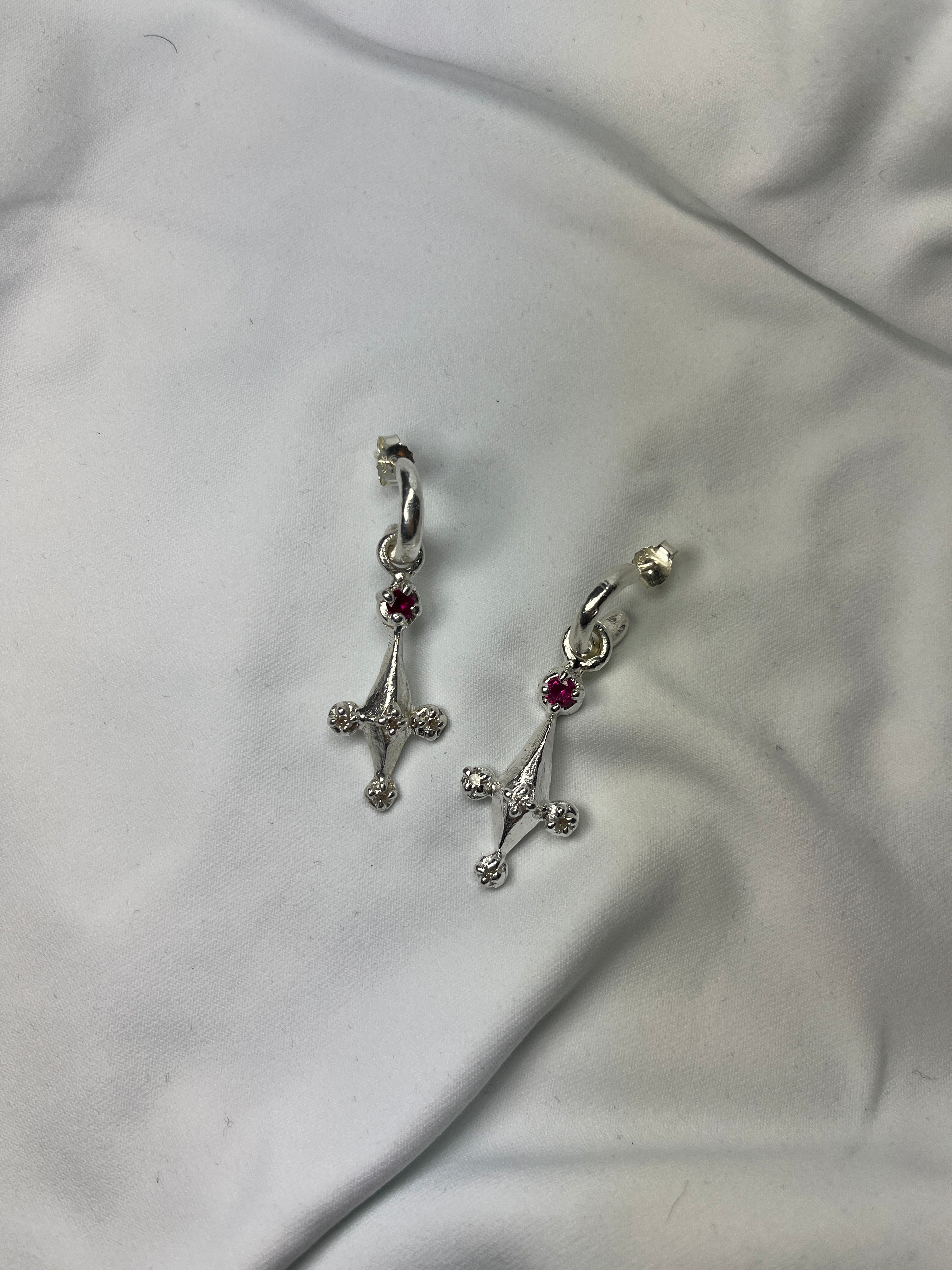 Gothic Switch Hoop Earrings w/ Rubies