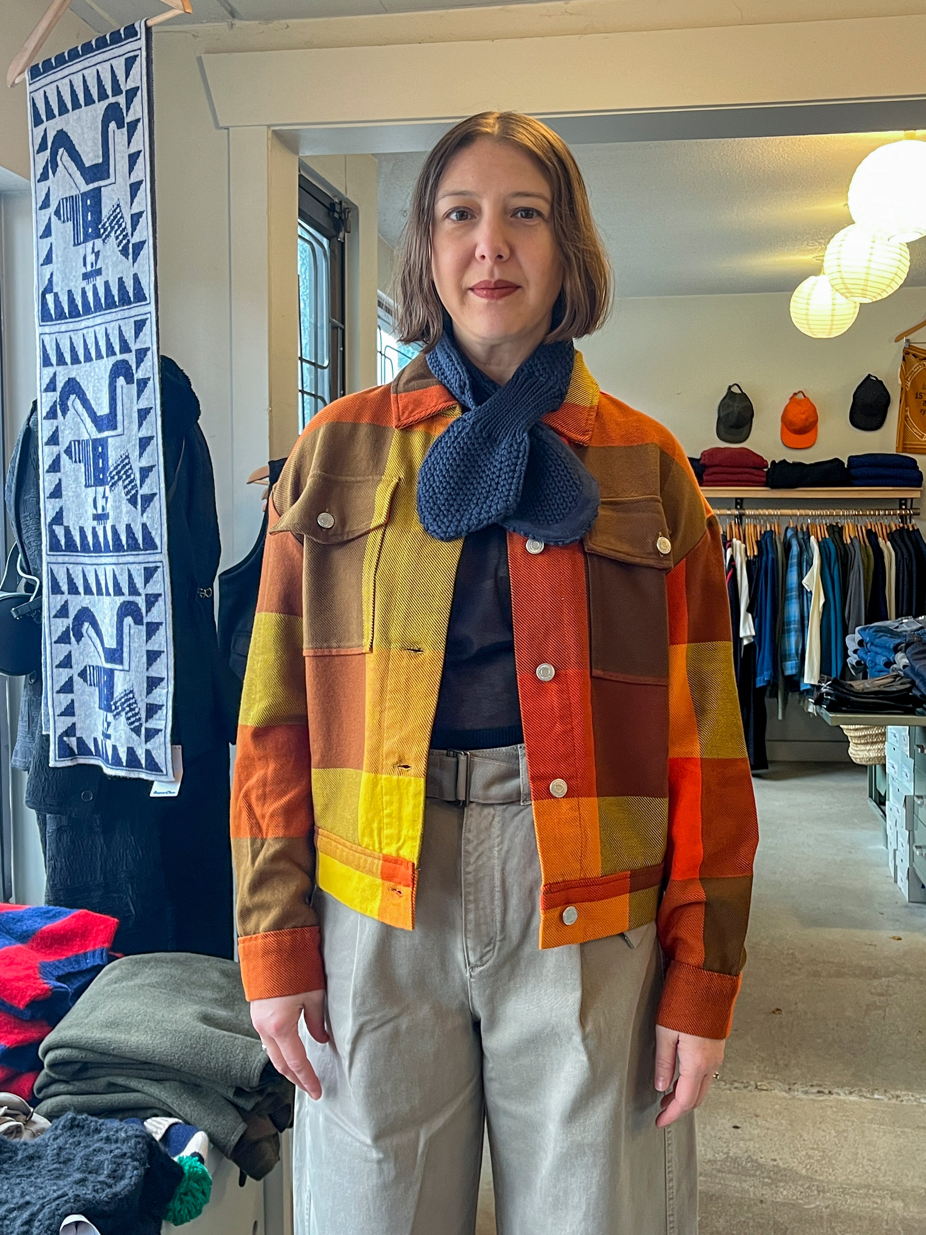 Thinking Mu - Creek Blanket Frans Jacket - Multicolour Checks - front 