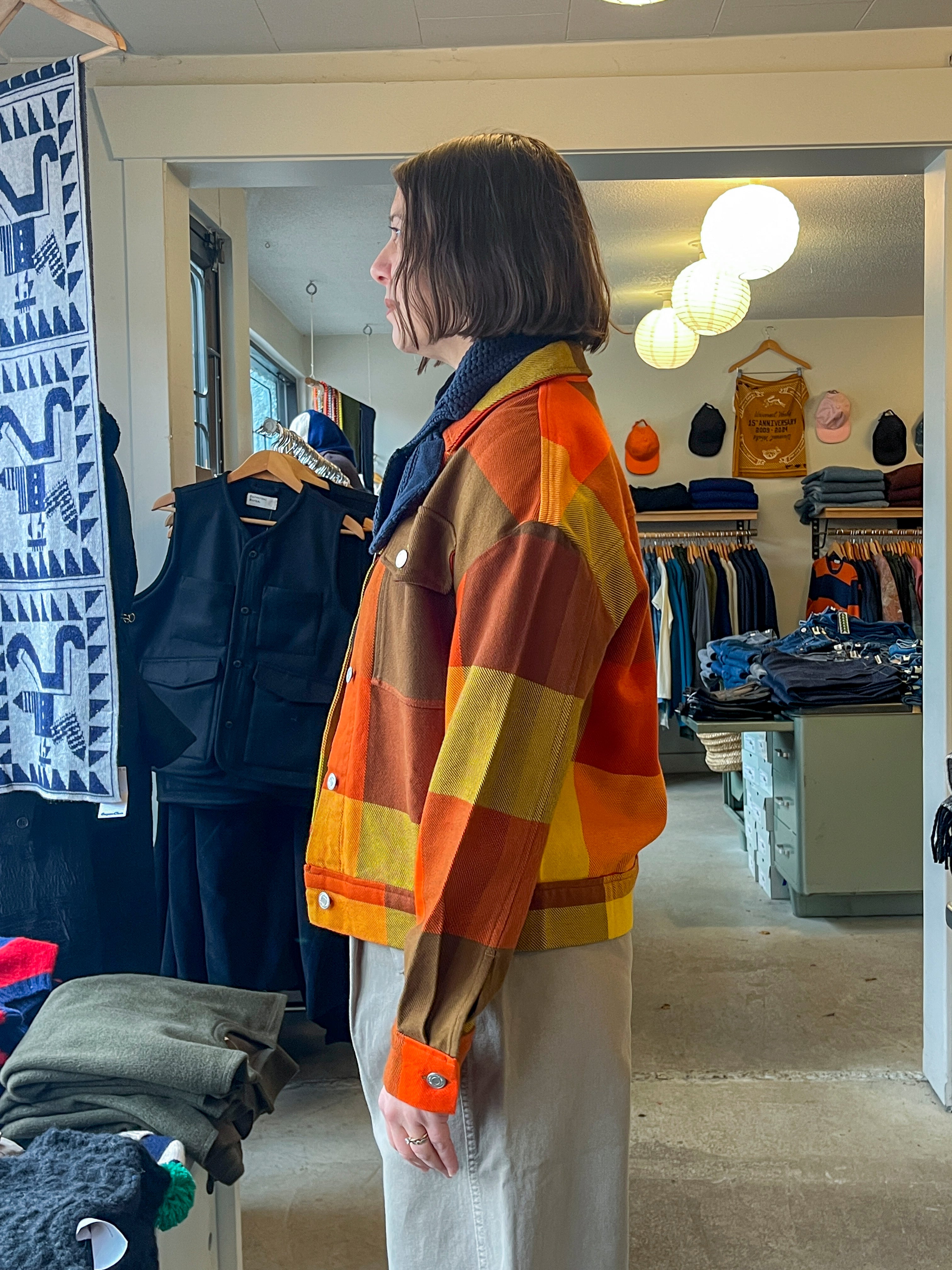 Thinking Mu - Creek Blanket Frans Jacket - Multicolour Checks - side