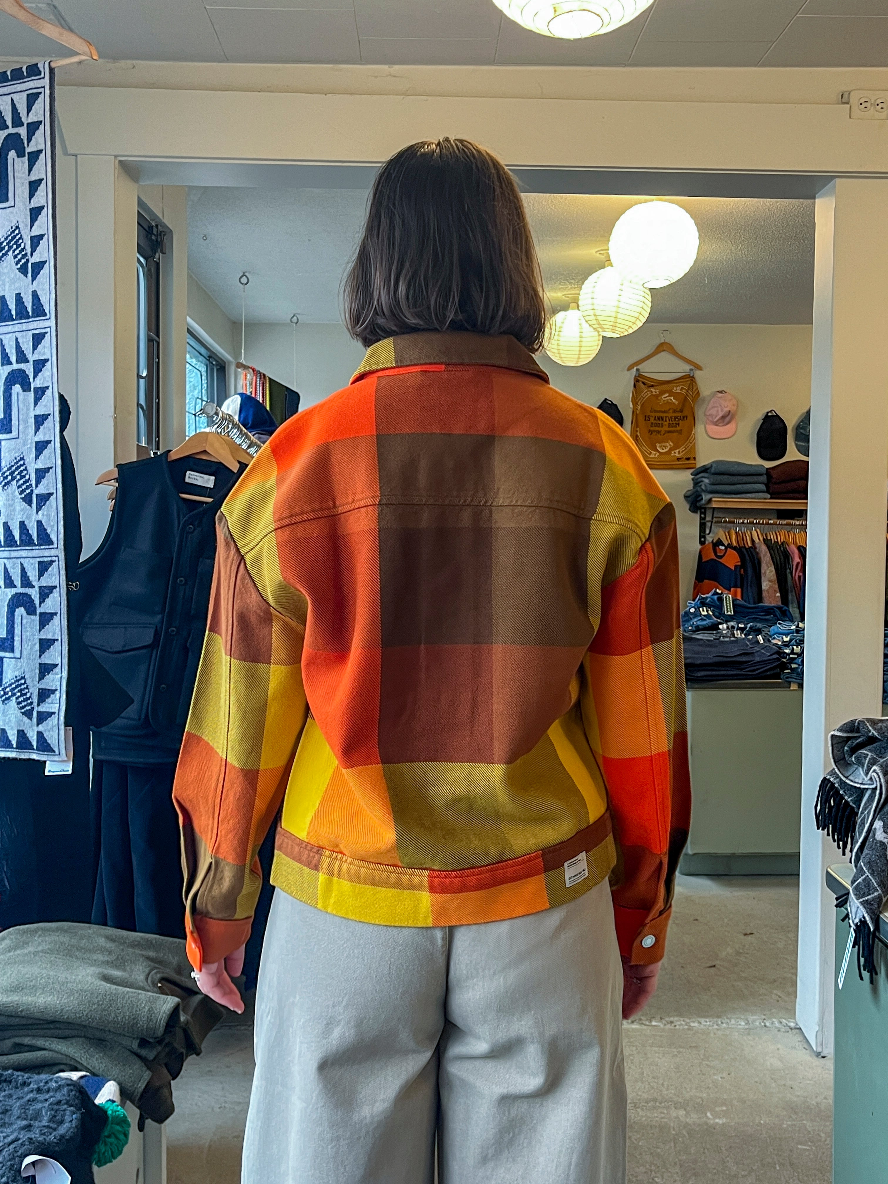 Thinking Mu - Creek Blanket Frans Jacket - Multicolour Checks - back
