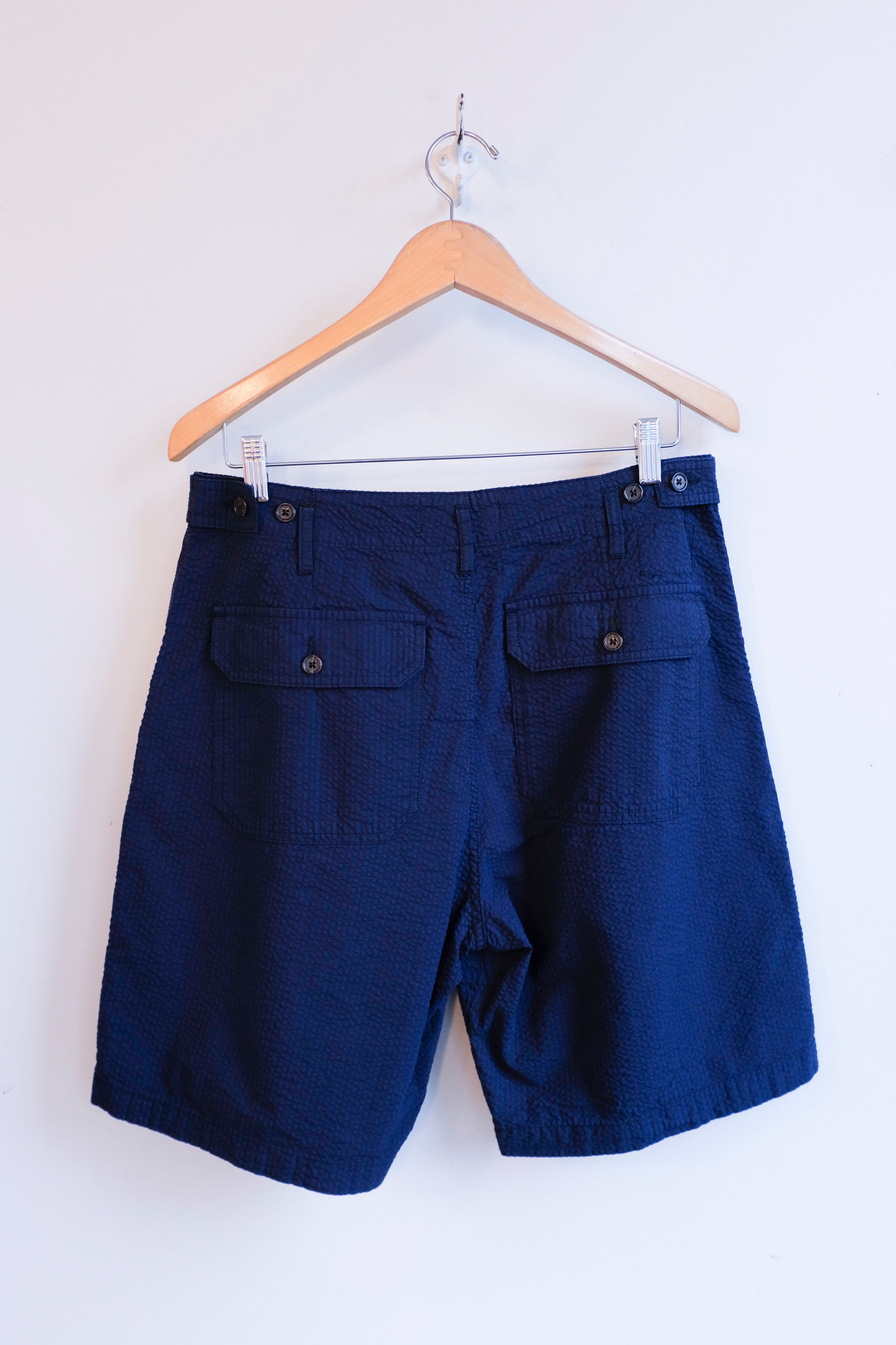 Universal Works - Clean Short - Navy Derby Stripe - back