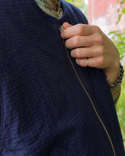 Load image into Gallery viewer, YMC - Jackie Reversible Vest - Navy Multi - seersucker detail
