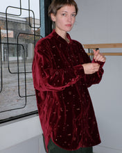 Load image into Gallery viewer, Anntian - Unisex Velvet Shirt - Wine Red/Gold Embroidery - front//side
