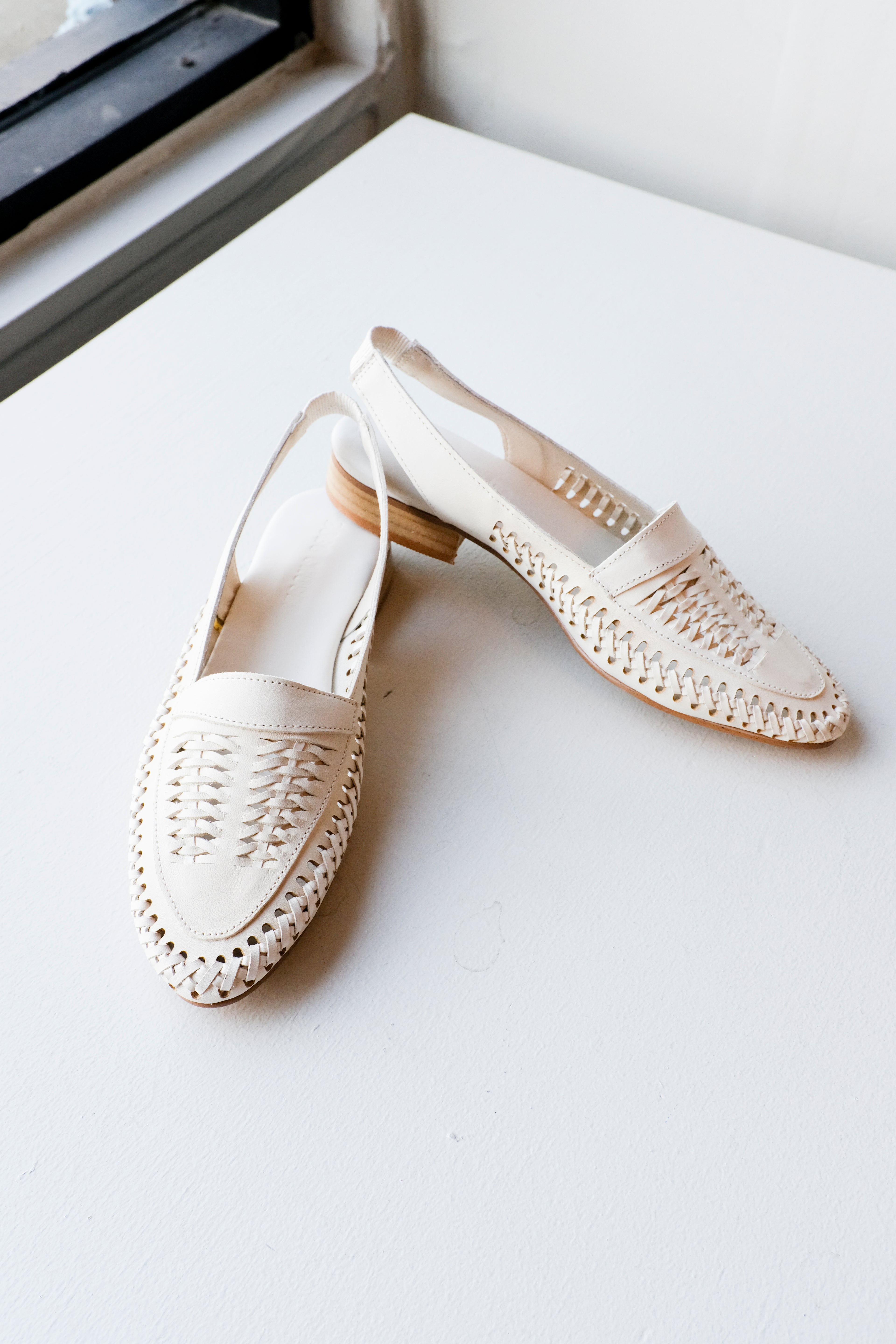 Braided Leather Slingbacks - Off-White