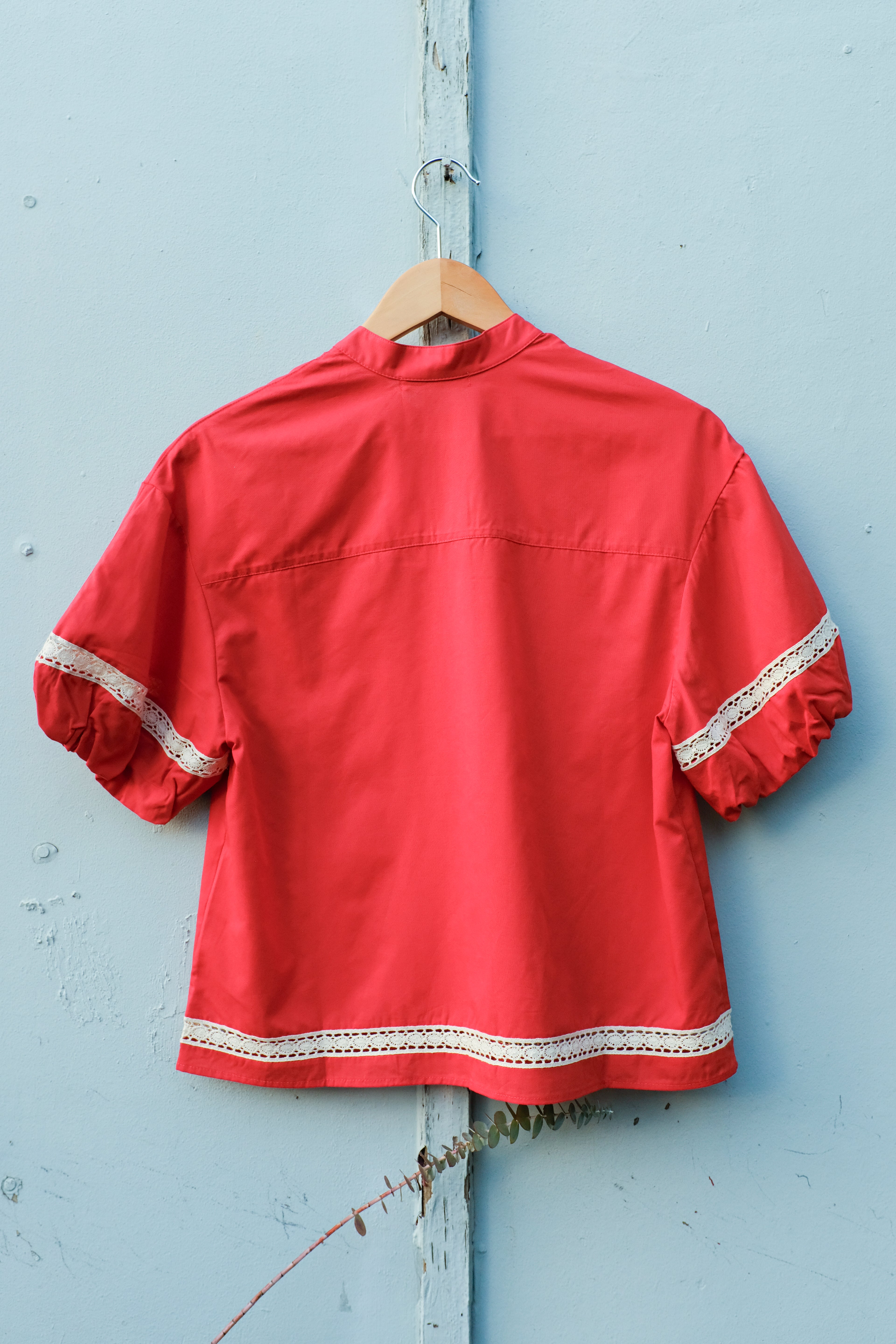Bobo Choses - Contrast-Trim Puff Sleeve Shirt - Red - flat back