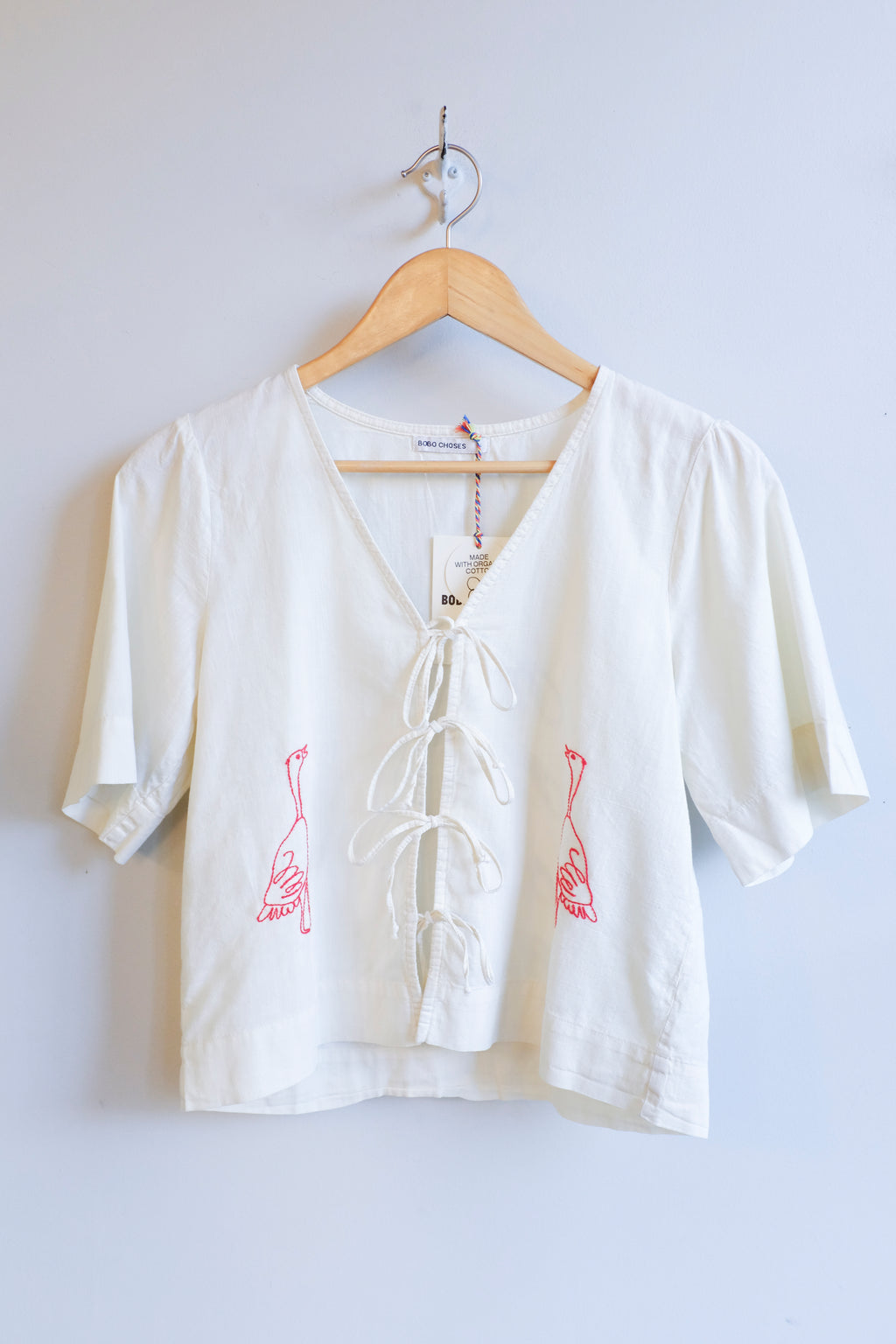 Bobo Choses - Embroidery Tied Blouse - Off-White - flat front