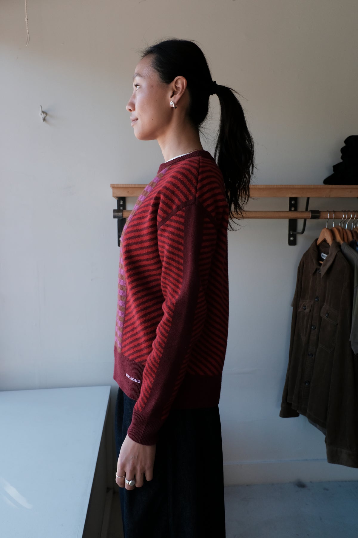 Jacquard Knit Sweater - Burgundy