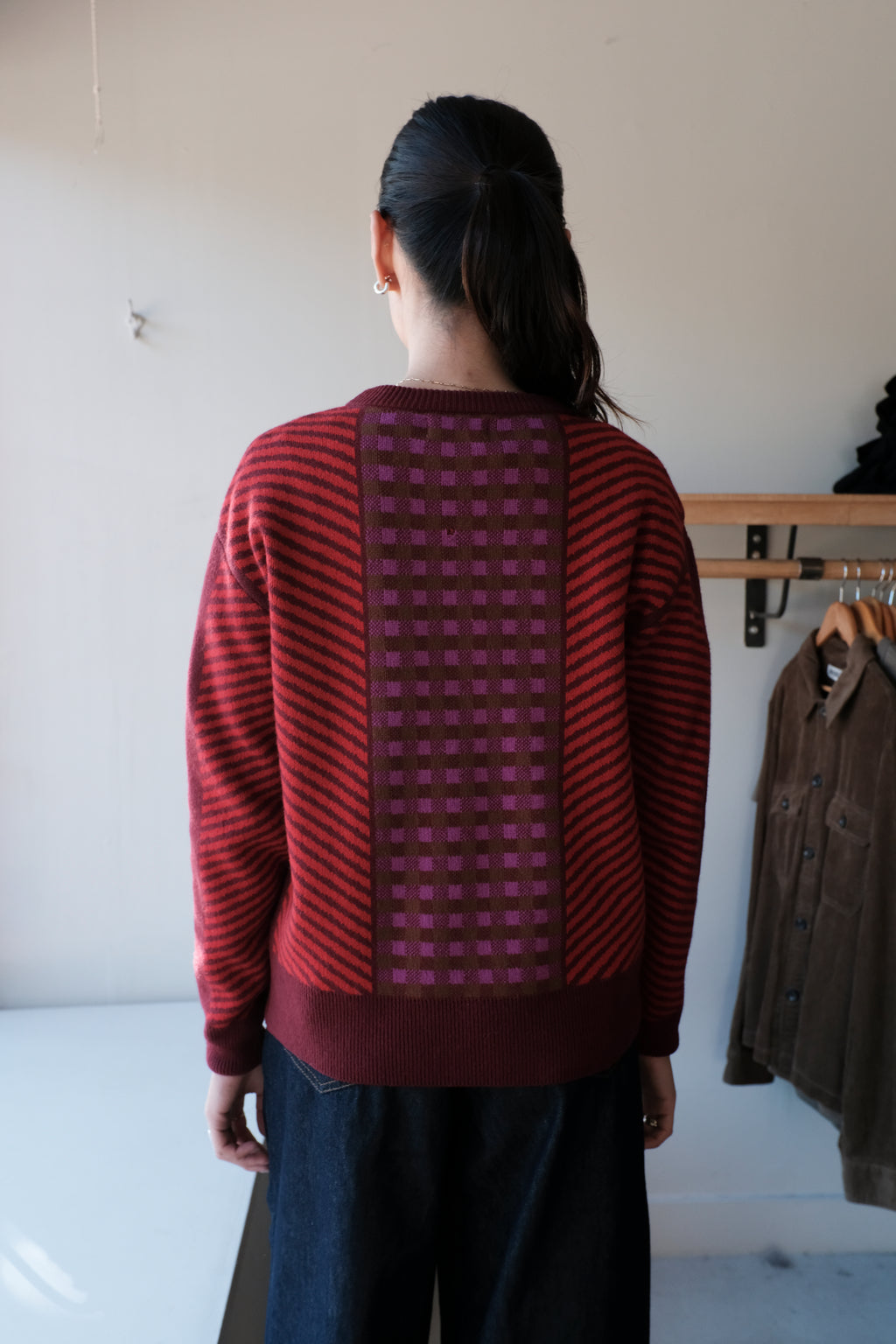 Jacquard Knit Sweater - Burgundy