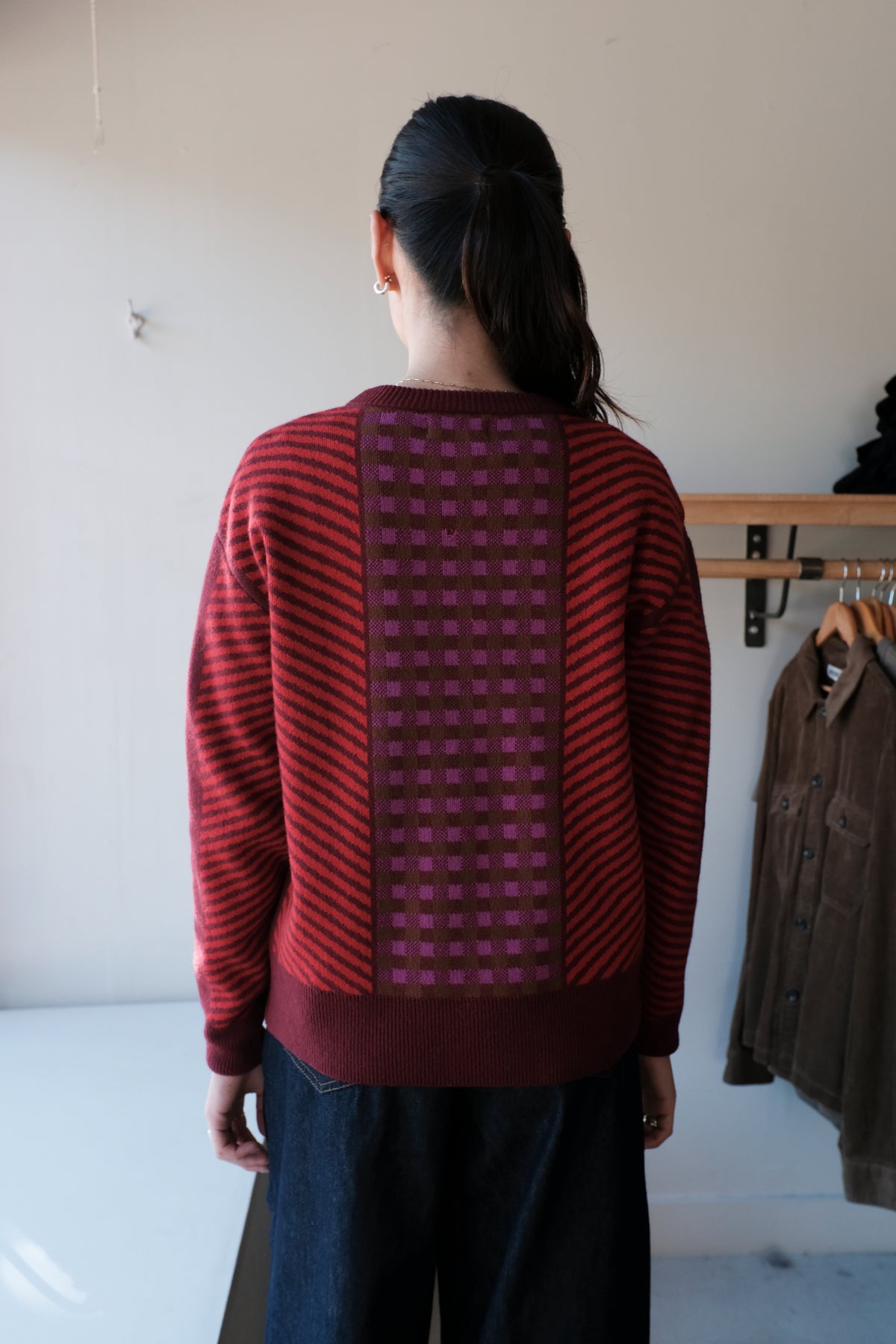 Jacquard Knit Sweater - Burgundy