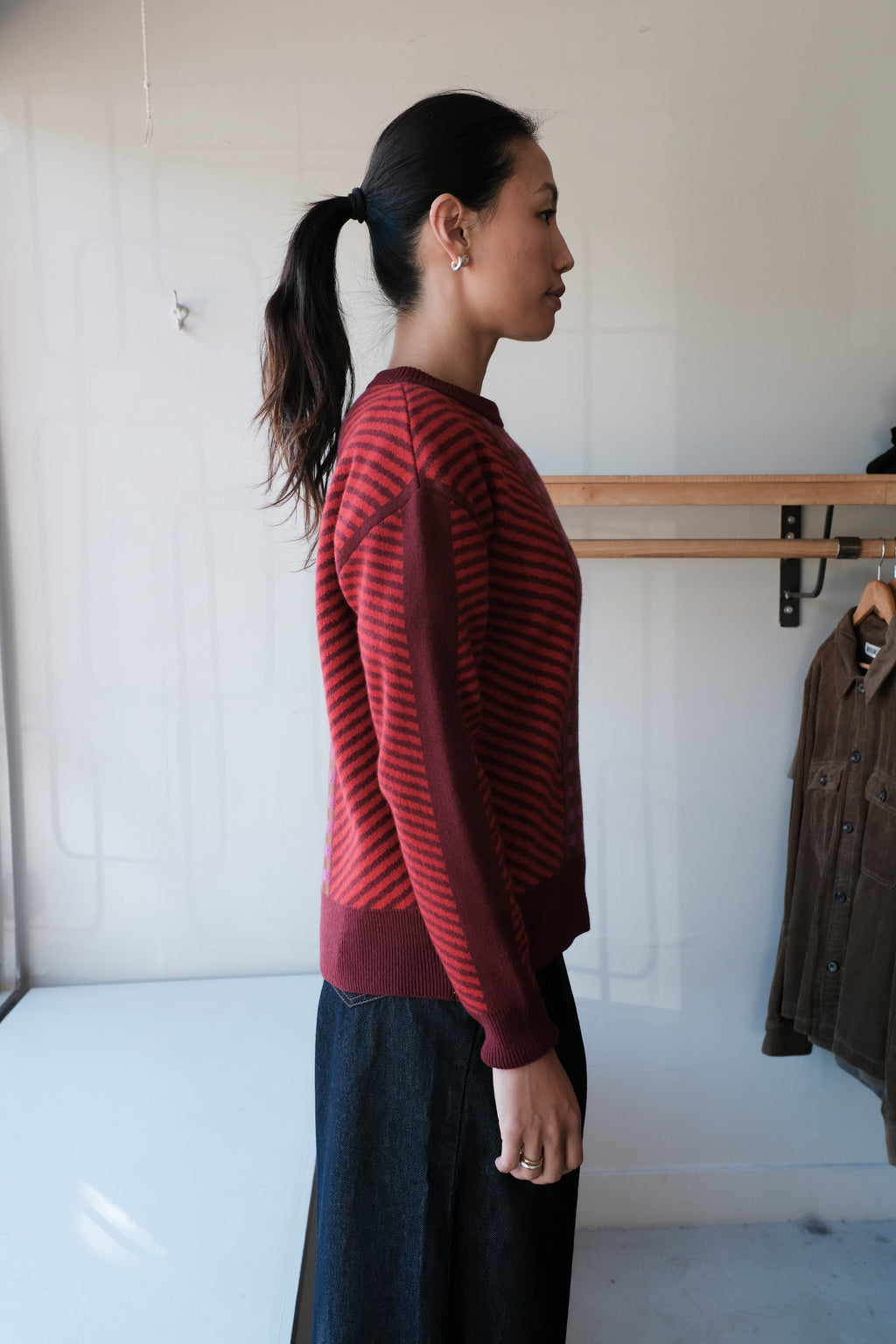 Jacquard Knit Sweater - Burgundy