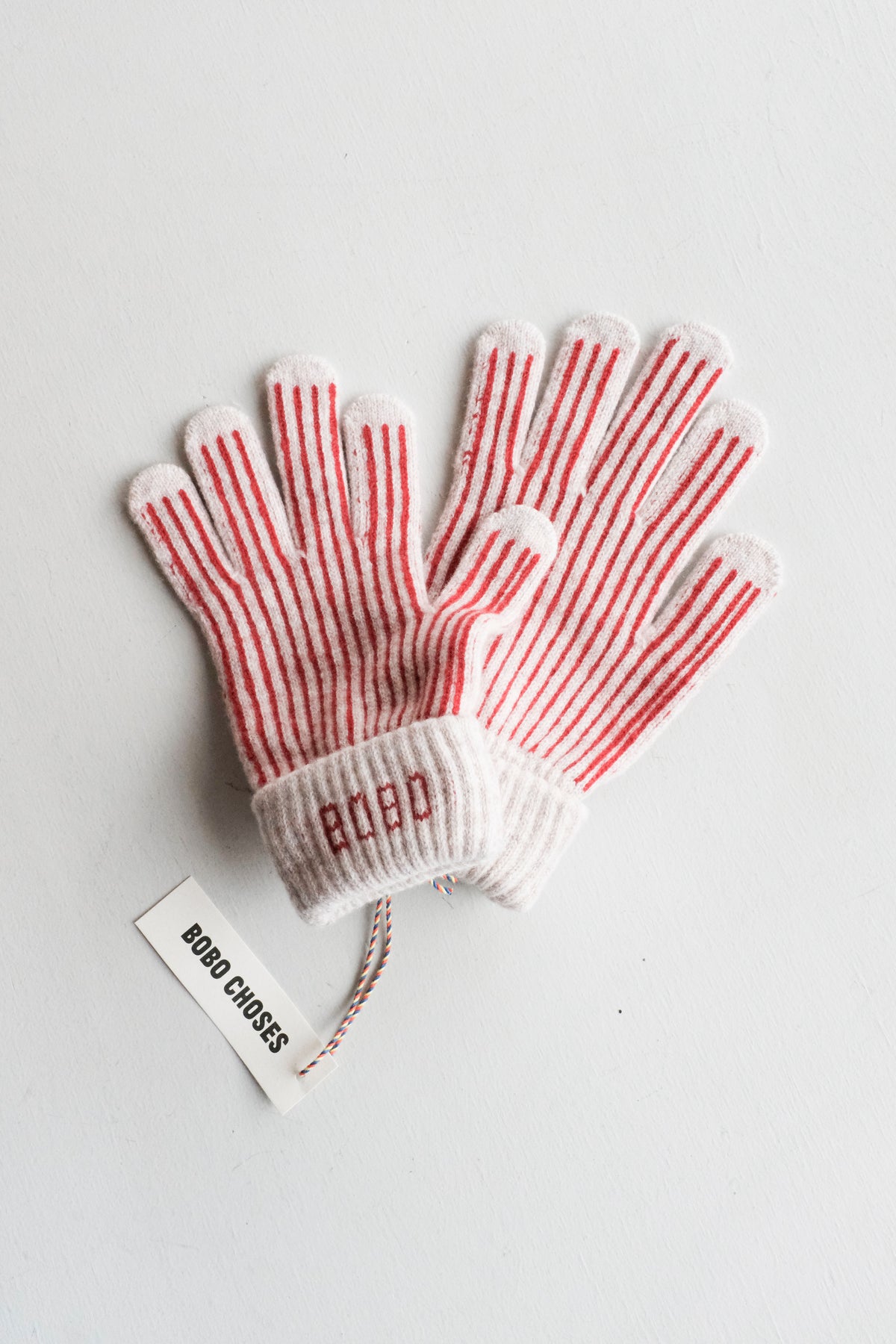 Merino Wool Knit Gloves - Red Stripes