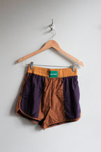 Shiny Colour Block Nylon Shorts - Brown