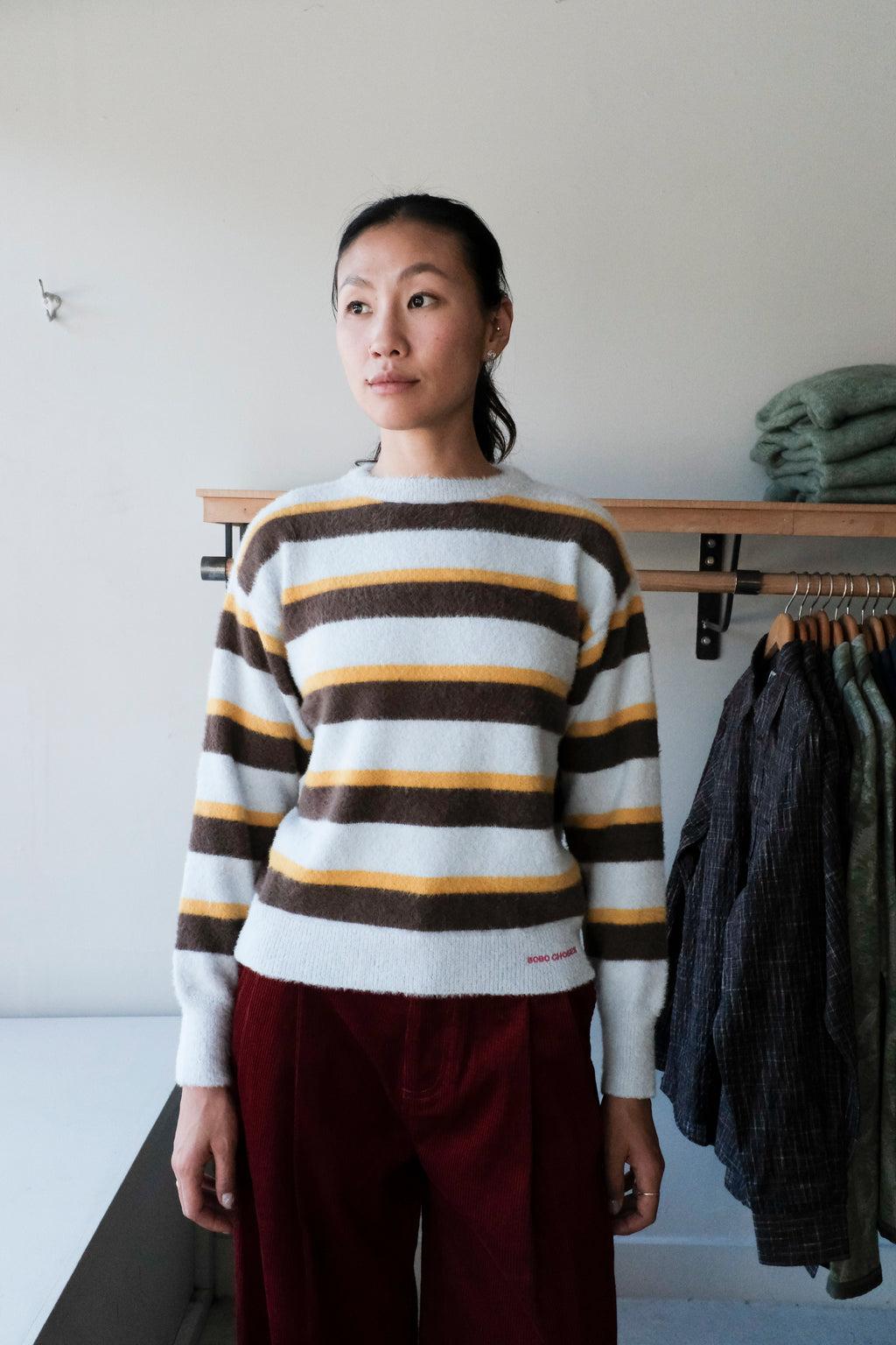 Striped Hairy Yarn Sweater - Multicolour