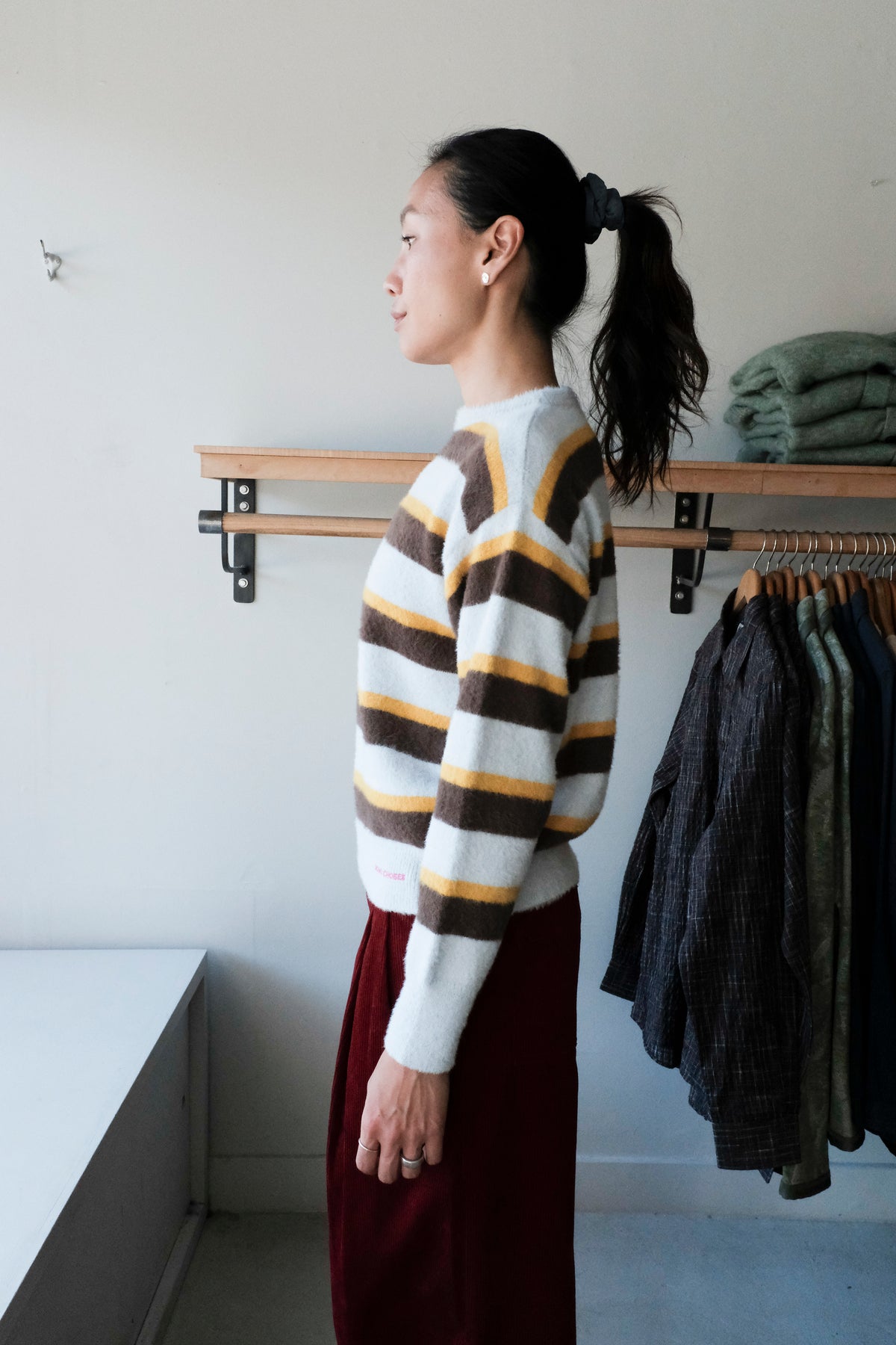 Striped Hairy Yarn Sweater - Multicolour