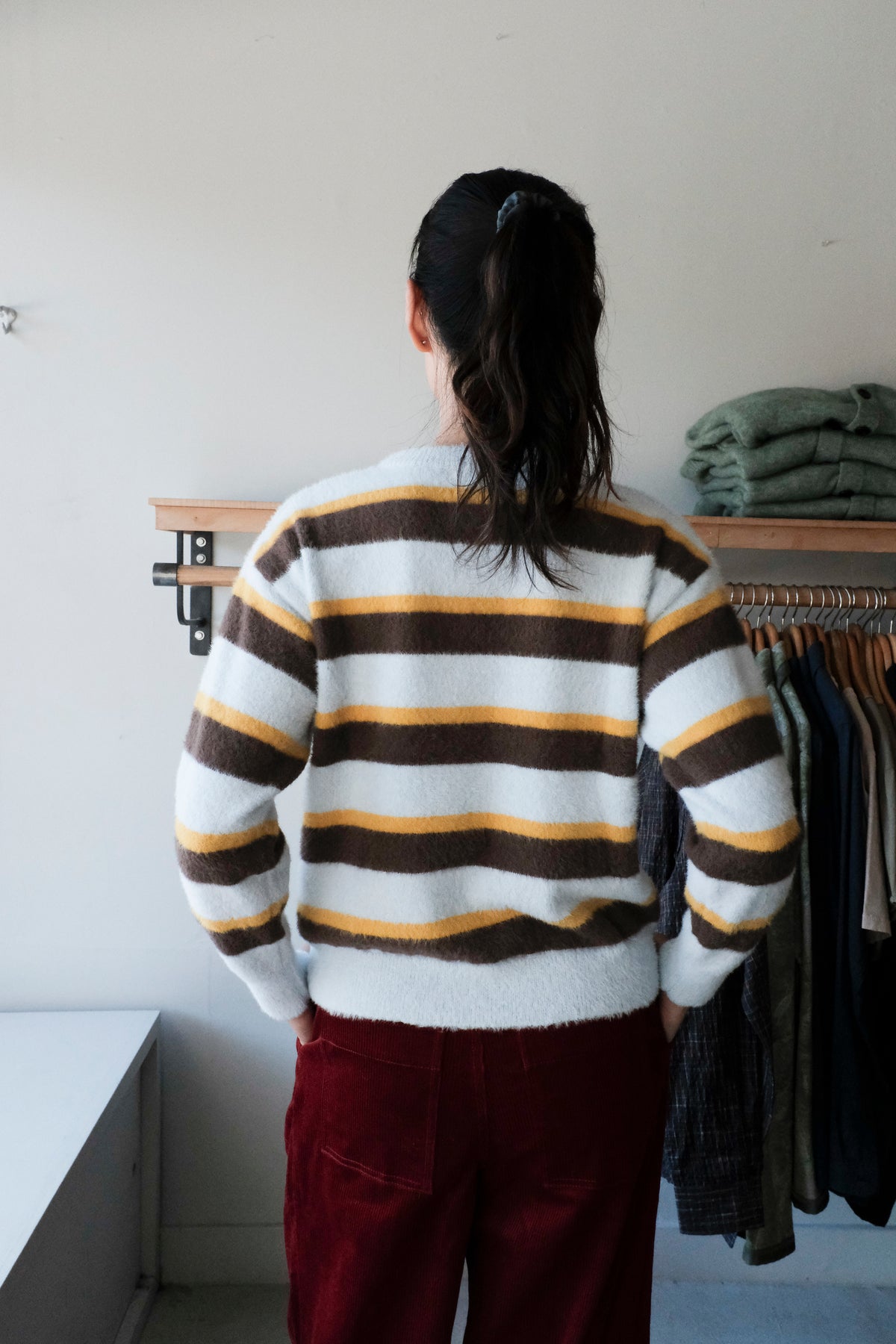 Striped Hairy Yarn Sweater - Multicolour