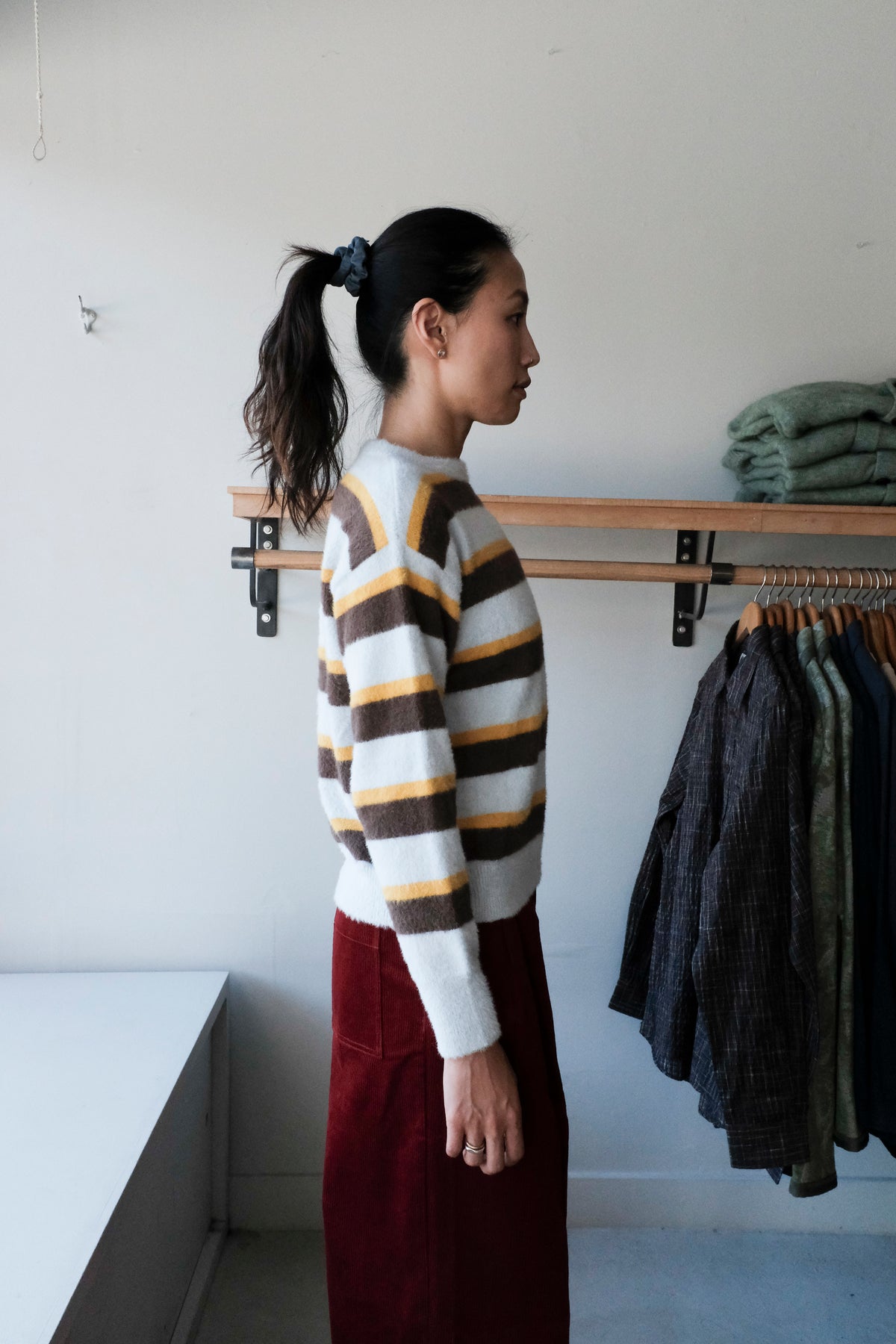 Striped Hairy Yarn Sweater - Multicolour