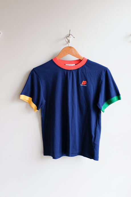 Thinking Mu - Colour Block T-Shirt - Navy Blue - flat front