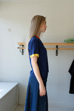 Load image into Gallery viewer, Thinking Mu - Colour Block T-Shirt - Navy Blue - side
