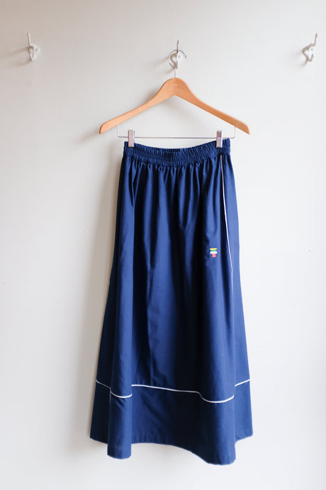 Thinking Mu - Contrast Trim Skirt - Navy Blue - flat front