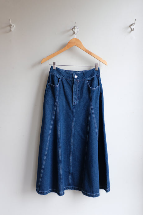 Thinking Mu - Denim Flared Skirt - Blue - flat front