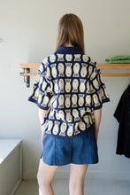 Load image into Gallery viewer, Thinking Mu - Lucky Fish Knitted Polo - Navy Blue - back
