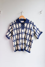 Load image into Gallery viewer, Thinking Mu - Lucky Fish Knitted Polo - Navy Blue - flat front
