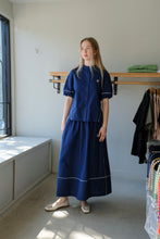 Load image into Gallery viewer, Thinking Mu - Puff Sleeve Shirt - Navy Blue - front
