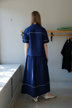 Load image into Gallery viewer, Thinking Mu - Puff Sleeve Shirt - Navy Blue - back

